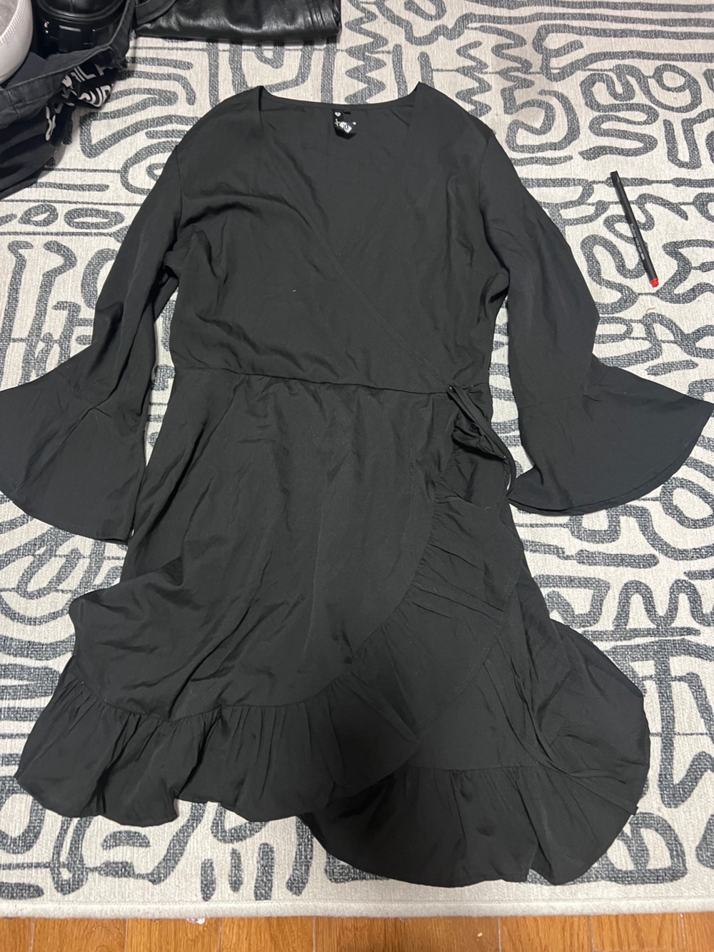 Black Faux wrap ruffle dress